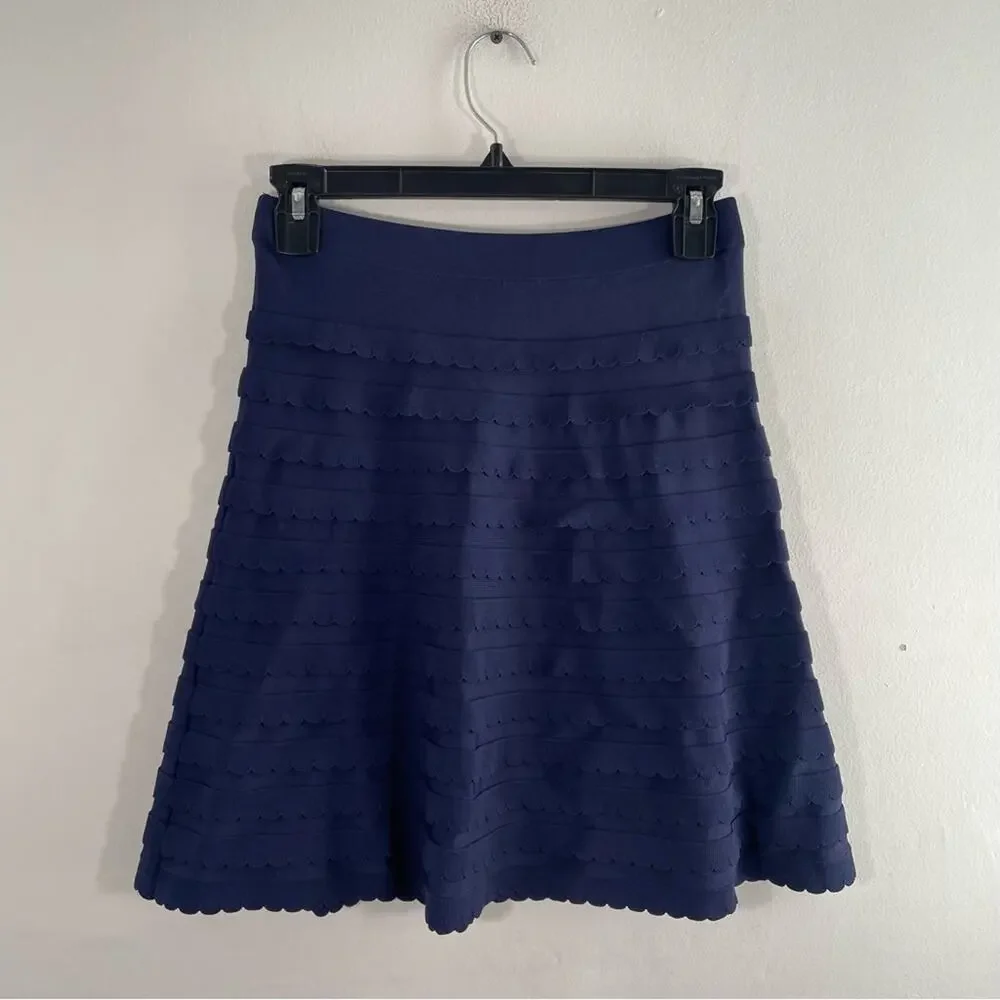 Lilly Pulitzer Olive Sweater Navy Blue Scallop Knit Skirt XS